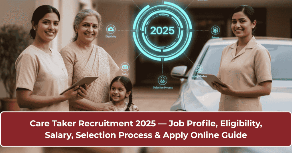 Care Taker Recruitment 2025 — Job Profile, Eligibility, Salary, Selection Process & Apply Online Guide Care Taker Recruitment 2025 information with job profile, salary details, eligibility and online application guide