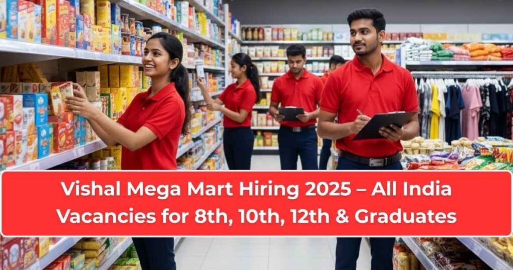 Vishal Mega Mart Hiring 2025 – All India Vacancies for 8th, 10th, 12th & Graduates Vishal Mega Mart hiring 2025 vacancies for 8th, 10th, 12th pass and graduates across India.