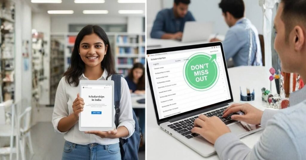 Students applying for scholarships online, receiving financial aid for education in India